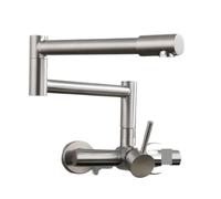 Robinet de cuisine mural avec bec pivotant à 360° et bec rabattable, mitigeur d'évier eau chaude/froide en or brossé Conception sans fuite(Brushed)