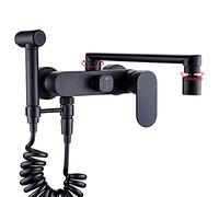 Robinet de cuisine mural avec long bec rotatif à 360 degrés, robinet mitigeur eau chaude et froide, design Exble, finition noire, 20 cm pour évier et cuisine