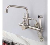 Robinet de cuisine mural avec pulvérisateur extractible eau chaude et froide brossé 304 en acier inoxydable 304 Robinet de piscine à linge 7 caractères