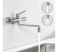 Robinet de cuisine mural CECIPA en acier inoxydable brossé, 2 modes de jet, pivotant 360°, économie d’eau