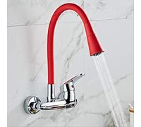 Robinet De Cuisine Mural De Couleur Rouge Mélangeurs De Cuisine Muraux Robinet D'évier De Cuisine 360 degrés Tuyau Flexible Pivotant Double Trous rouge