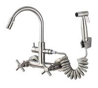 Robinet de cuisine mural en acier inoxydable 304 de type caché pour évier chaud et froid, pistolet pulvérisateur à levier unique, pour buanderie, piscine, cuisine, rotation universelle nécessaire