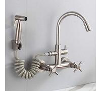 Robinet de cuisine mural en acier inoxydable 304 de type caché pour évier chaud et froid, pistolet pulvérisateur à levier unique, pour buanderie, piscine, cuisine, rotation universelle nécessaire