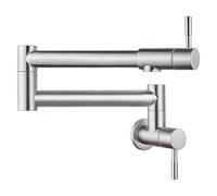 Robinet de cuisine mural en acier inoxydable avec bec pivotant et pliable, for évier de cuisine, avec brosse et robinet d'eau froide simple Commercial(Nickle brush)