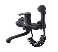 Robinet de cuisine mural en laiton noir à double trou robinet d'évier rotatif chaud et froid avec tête de pulvérisation extractible mélangeur de cuisine multifonction 30 cm