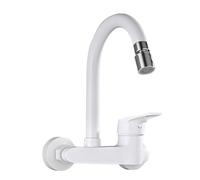 Robinet de Cuisine Mural en Laiton, Robinet d'évier pivotant Chaud et Froid à poignée Unique-Blanc