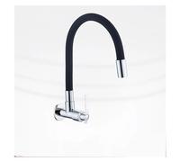 Robinet de cuisine mural, robinet de lavabo froid simple, mitigeur rotatif universel en acier inoxydable avec robinet de lavabo à tête de pulvérisation 1 pièces(Chrome and Black A)