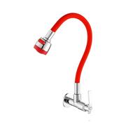 Robinet de cuisine mural, robinet de lavabo froid simple, mitigeur rotatif universel en acier inoxydable avec robinet de lavabo à tête de pulvérisation 1 pièces(Chrome and Red)