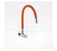 Robinet de cuisine mural, robinet de lavabo froid simple, mitigeur rotatif universel en acier inoxydable avec robinet de lavabo à tête de pulvérisation 1 pièces(Chrome and Orange A)