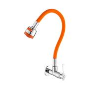 Robinet de cuisine mural, robinet de lavabo froid simple, mitigeur rotatif universel en acier inoxydable avec robinet de lavabo à tête de pulvérisation 1 pièces(Chrome and Orange B)