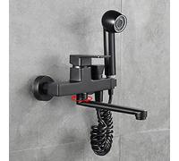 Robinet de Cuisine Mural Robinet d'évier Noir avec Pistolet pulvérisateur Eau Chaude et Eau Froide Robinet d'évier de Cuisine Double trou-30cm