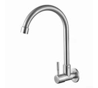 Robinet de cuisine mural simple eau froide 304 en acier inoxydable 304 rotation à 360 ° robinet d'évier utilitaire argenté (A)