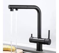 Robinet de cuisine noir à 3 voies pour eau potable - Mitigeur extractible à osmose - Design extra moderne - Installation facile - Parfait pour la maison et le bureau
