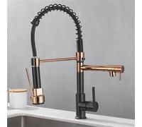 Robinet de cuisine noir à tirette avec accents or rose mélangeur chaud et froid élégant robinet d'évier de cuisine moderne pour rénovation de la maison