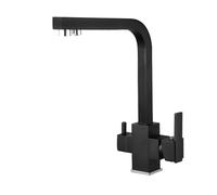 Robinet de cuisine noir avec filtre pivotant à 360° - Robinet d'eau 3 voies pour évier chaud et froid - Design noir élégant pour eau potable et utilisation en cuisine