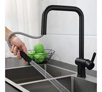 Robinet de cuisine noir avec pulvérisateur extractible, chaud et froid, 2 Modes, robinets d'évier de cuisine rotatifs télescopiques en laiton à trou unique