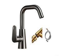 Robinet de cuisine noir élégant avec pulvérisateur extractible, mélangeur d'eau chaude et froide à double fonction, pont en acier inoxydable monté pour éviers modernes, finition grise argentée