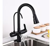 Robinet de cuisine noir, purificateur d'eau à 4 voies avec pulvérisateur extractible, design en cascade, idéal pour évier, robinet d'évier de cuisine durable et élégant.
