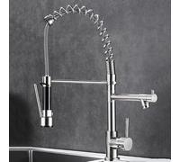 Robinet de Cuisine pivotant à 360° avec douchette extractible, poignée Unique, Finition Nickel brossé, becs Doubles, Design Moderne,