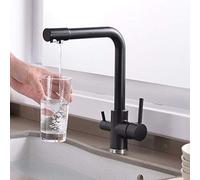 Robinet de cuisine pivotant à 360 ° avec filtre à eau à double poignée en laiton mitigeur à levier unique pour eau potable chaude et froide Design élégant noir