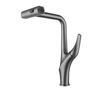 Robinet de cuisine pivotant à 360 ° avec pulvérisateur extractible 3 fonctions en cascade en laiton mitigeur d'évier de cuisine gris moderne