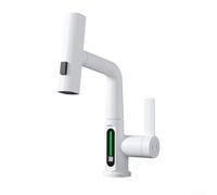 Robinet de cuisine pivotant avec indicateur de température numérique et pulvérisateur extractible pour des tâches de rinçage efficaces (blanc)