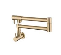 Robinet de cuisine pliable Robinet de cuisine mural à double interrupteur, finition or brossé, bec rabattable, robinet d'eau froide simple, rallonge d'évier, remplissage casserole(Brushed Gold)