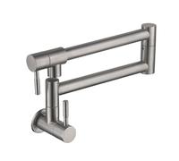 Robinet de cuisine pliable Robinet de cuisine mural à double interrupteur, finition or brossé, bec rabattable, robinet d'eau froide simple, rallonge d'évier, remplissage casserole(Brushed Silver)