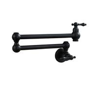 Robinet De Cuisine Pliable Robinet de cuisine mural en laiton antique, or brossé, évier monotrou à double interrupteur, rotatif et pliable, paroi froide simple(MATTE BLACK)