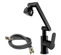 Robinet De Cuisine Pliable Robinet rotatif universel à double mode, bras mécanique for lavabo, cuisine, salle de bain, eau chaude et froide, ménager(Black 80CM)