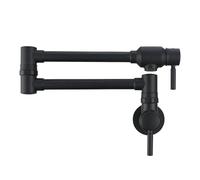 Robinet de cuisine pliant à double articulation en laiton for évier à bras pivotant, montage mural articulé, deux poignées, trou unique(Matte Black)