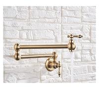 Robinet de cuisine, Pot Filler Double Joint Bec Pliant Extensible Bras Oscillant Mur En Laiton Robinet De Cuisine Monotrou Deux Poignées Cuisine Évier Robinet,Résistance à l'abrasion(Brushed Gold B)