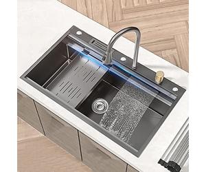 Robinet de cuisine rabattable avec cascade de pluie Drop In or Under Mount Farmhouse Sink Kit Vasque dans la conception du bassin comprend un dispositif de tasse de lavage (couleur : A taille : 86 x