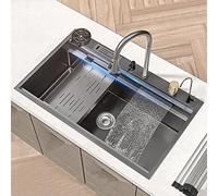 Robinet de cuisine rabattable avec cascade de pluie - Kit d'évier encastrable ou sous montage - Vasque complète dans le lavabo pour cuisines modernes