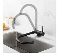 Robinet de Cuisine Rabattable Mitigeur d'évier Pivotant à 360° en Acier Inox, Noir - LONHEO