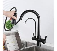 Robinet de cuisine rétractable à 3 voies, noir avec deux modes de pulvérisation, robinet filtre à eau, robinet d'évier polyvalent à 3 fonctions pour boire et cuisiner, installation facile