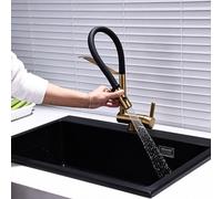 Robinet de cuisine rétractable et pivotant - Design moderne pour un nettoyage facile et pratique - Doré brossé