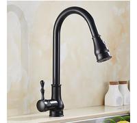 Robinet de cuisine rétro vintage avec pulvérisateur extractible, poignée unique, bec pivotant à 1 trou, mélangeur d'eau chaude et froide, finition noire, robinet de cuisine élégant pour les maisons