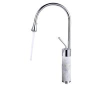 Robinet de Cuisine, Robinet de lavabo, mitigeur de Salle de Bain à Levier Unique, Rotation à 360°, mitigeur en Laiton et marbre, mitigeur de lavabo, mitigeur d'évier, Or et Chrome (Chrome et