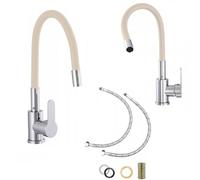Robinet de cuisine - Robinet d'évier - Mitigeur - Douchette - Bec flexible à 360° - Chromé (beige)