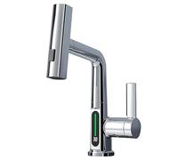 Robinet de cuisine, robinet d'évier rétractable intelligent tout en cuivre, robinet de salle de bain numérique à changement de couleur de la température de l'eau, trois modes de bec (couleur : D,