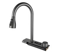 Robinet de cuisine, robinets de cuisine avec pulvérisateur à tirette, robinets d'évier de cuisine en acier inoxydable à 4 fonctions avec affichage de la température à LED, mitigeurs de cuisine gris pi