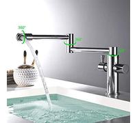 Robinet de Cuisine, robinets pliants, mélangeur d'eau Chaude et Froide, Robinet d'évier de Salle de Bains en Laiton chromé, Rotation à 360 ° monté sur Le Pont, Double poignée avec aérateur,