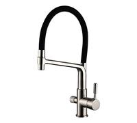 Robinet de cuisine rotatif à 360 ° avec filtre à eau potable, pulvérisateur à double fonction, robinet mélangeur en laiton à deux poignées pour eau chaude et froide, finition noire, couleur unique