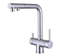 Robinet de cuisine rotatif à 360 ° avec filtre à eau, pulvérisateur extractible, finition chromée, double sortie, mitigeur à poignée unique pour évier design élégant et fonctionnel
