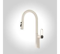 Robinet de cuisine rotatif à 360° avec pulvérisateur extractible Robinet mitigeur d'évier monotrou couleur beige design moderne pour un nettoyage facile et une utilisation polyvalente