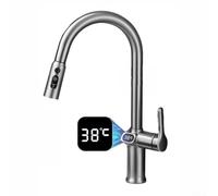 Robinet de Cuisine Rotatif avec Affichage numérique de la température, mitigeur d'évier extractible, 3 Modes de Sortie d'eau pour Cuisine Salle de Bain (Gris)