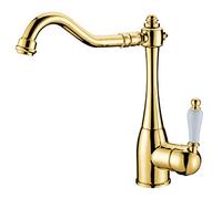Robinet de cuisine rustique nostalgique, robinet mitigeur en laiton réglable à 360 °, mélangeur d'évier vintage avec poignées dorées, parfait pour la décoration d'intérieur classique et la mise à