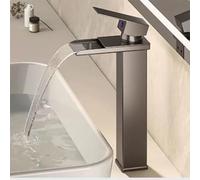Robinet de cuisine, salle de bain, cascade, haut, mitigeur de lavabo avec fonction d'économie d'eau, robinet pour salle de bain, invités, WC, lavabo, camping-car avec 2 tuyaux de raccordement de 60 cm