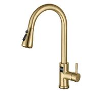 Robinet de cuisine sans contact à capteur avec pulvérisateur extractible, 2 modes, robinets d'évier de cuisine, mélangeur avec bec extractible à col de cygne(Brushed Gold)